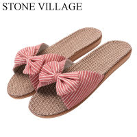 2020 New Eva Stripes Bow home slippers Cotton Indoor Shoes Japanese Style Linen Slippers Slippers Women Flip Flops Shoes Women