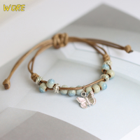 ?【Lowest price】WORE แฟชั่นสร้อยข้อมือเซรามิกถักแบบเรียบง่ายปรับได้เครื่องประดับมือสไตล์พื้นเมืองผีเสื้อทำด้วยมือเครื่องประดับมือ