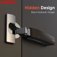 NAIERDI 2PCS Black Hydraulic Hinges Cold Rolled Steel Cabinet Door Hinge Damper Buffer Soft Closing Kitchen Cupboard Furniture