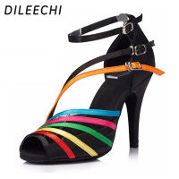 DILEECHI ใหม่ที่นิยมมากที่สุดสีซาตินผู้หญิงรองเท้าเต้นรำละตินรองเท้าเต้นรำบอลรูมรองเท้าส้นสูง8.5เซนติเมตร