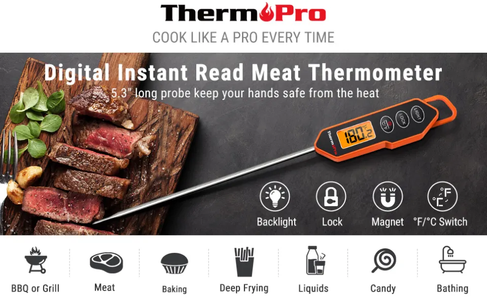 ThermoPro TP19H Digital Meat Thermometer for Cooking with Ambidextrous  Backlit, Waterproof Kitchen Food BBQ Grill Smoker Oil Fry Candy Instant Read