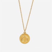 【CW】☽▽  Pendant Necklace Round Medal PVD gold plated waterproof Allergy free Ladies Trend