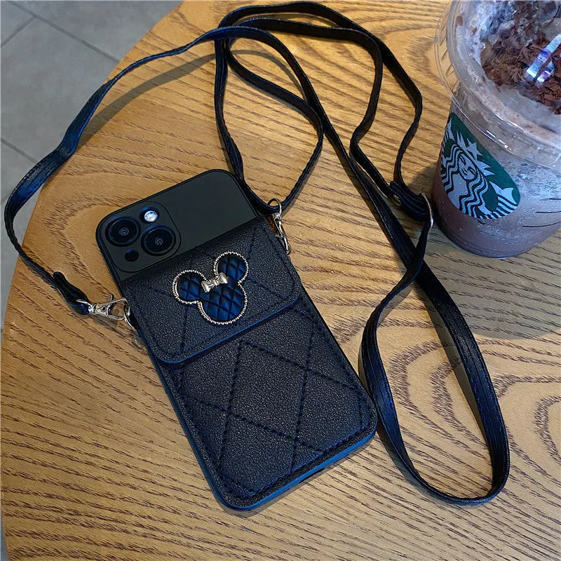 Luxury Crossbody Mickey HandBag Wallet Bag Case for IPhone 15 14