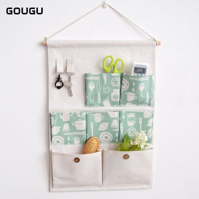 【YF】 8 Styles GOUGU Wall Hanging Storage Bags 7 Pockets with 2 Hooks Cotton Linen Door Pouch Home Bathroom Organizer Fast Shipping