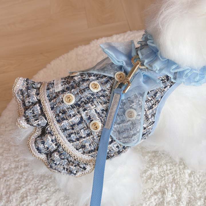 glitter-pooch-harness-ชุดรัดอก-สายจูง-เสื้อผ้า-สุนัข-หมา-แมว-สัตว์เลี้ยง-พร้อม-สายจูง-รุ่น-new-emily-in-paris-blue