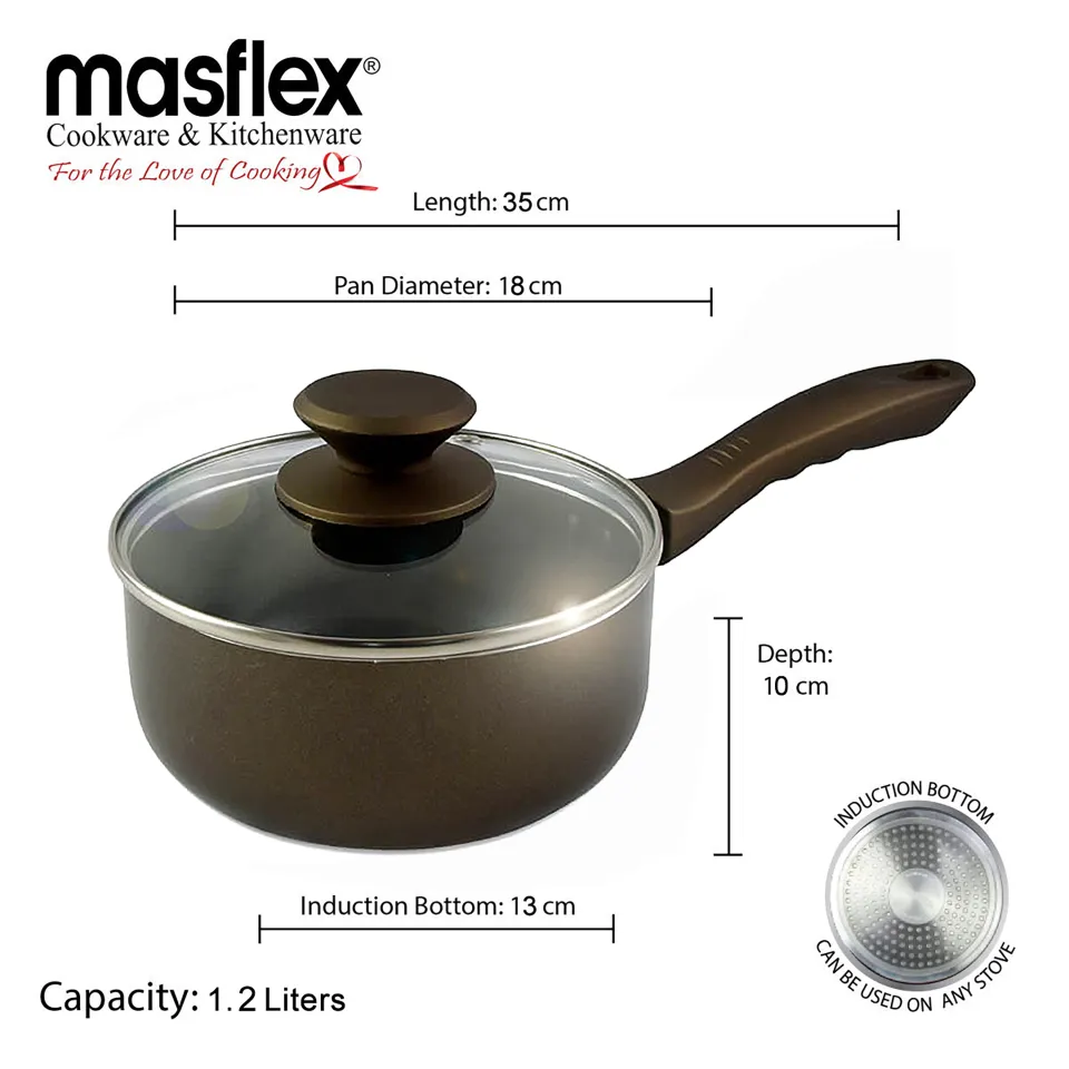 18cm Master Class Induction Saucepan with Glass Lid - Masflex