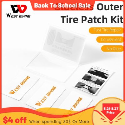 ۞♀ WEST BIKING 3Pcs/Pack Glueless Bike Tire Repair Kit MTB Road Bike Tubeless Tire Puncture Repair Kit Cycling Fast Tyre Patch