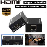 60M HDMI To LAN Port RJ45 Network Cable Extender Over by Cat 5e/6 1080p Black