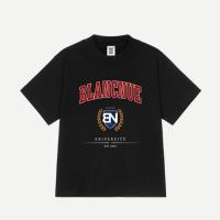 เสื้อยืดโอเวอร์ไซส์สำหรับผู้ชายเสื้อเชิ้ตทรงโคร่ง Blanc Nue Unisex Universitee-สีดำแขนสั้นเสื้อยืดหลวม