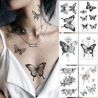 Waterproof Temporary Tattoo Stickers Black Butterfly Rose Transfer Flash Tatoo Women Sexy Neck Hand Chest  Body Art Fake Tattoos Stickers