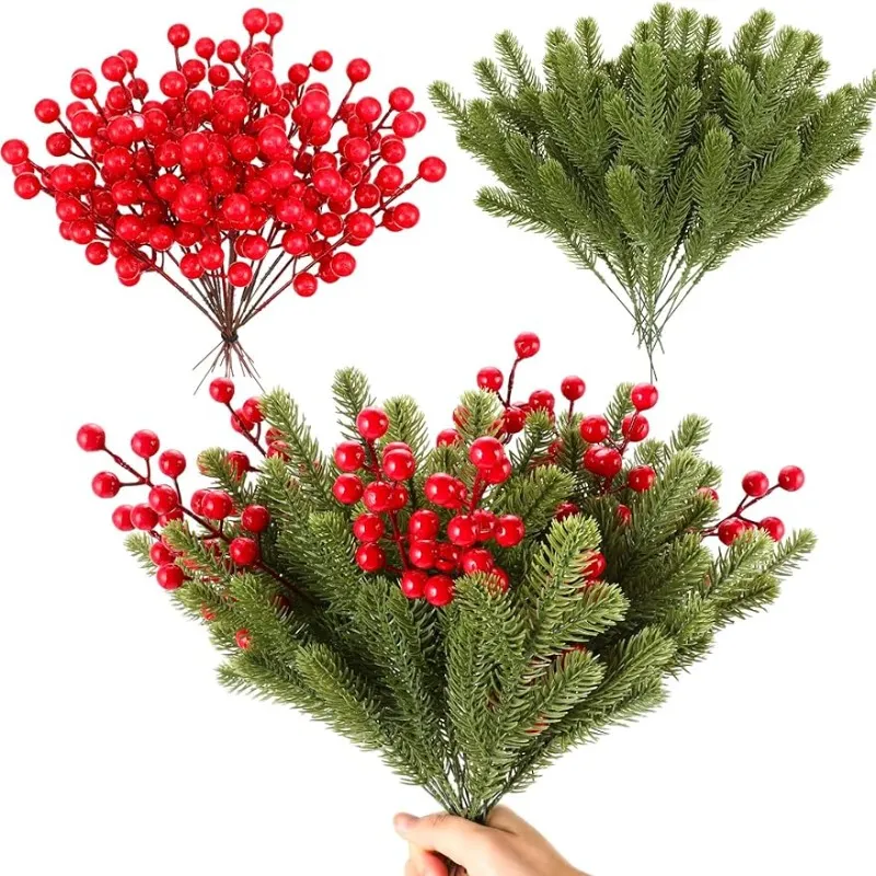10pcs Artificial Red Berry Stems, 8.46 Inches, For Christmas Tree