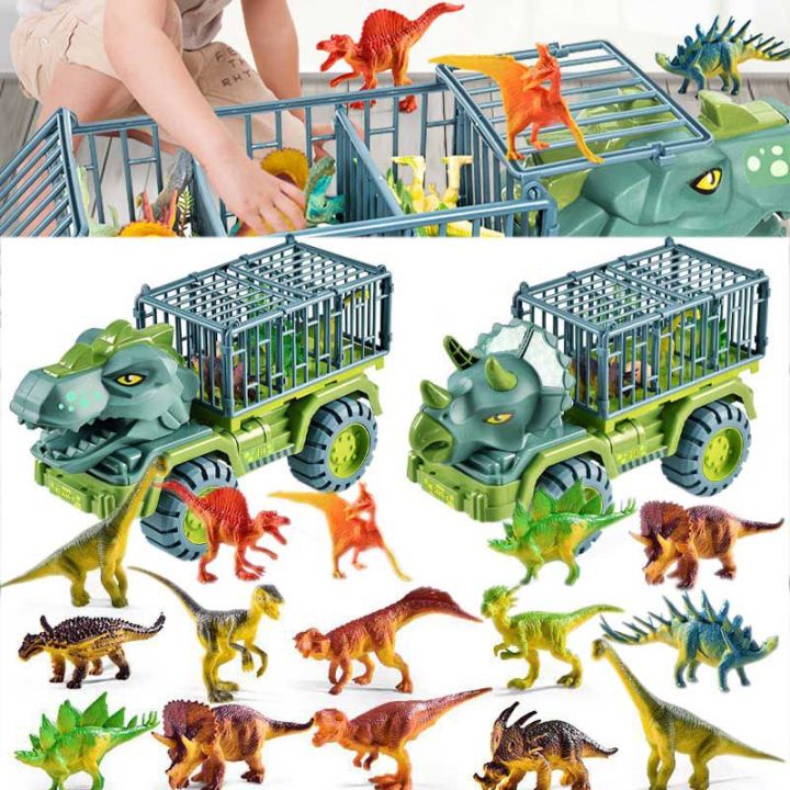 trucks-tyrannosaurus-dinosaur-triceratops-figure-excavators-engineering-monster