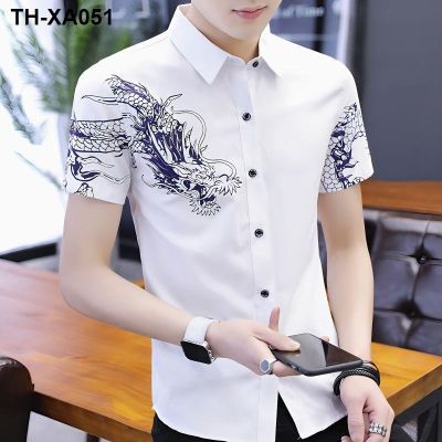 ❏☏◎ short-sleeved white man han edition tide half sleeve printing cultivate ones morality mens clothes