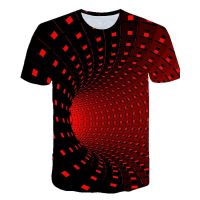 2023 NewMen S Graphic Optical Illusion Plus ขนาดเสื้อยืดแขนสั้นทุกวันเสื้อ Streetwear Punk &amp; Gothic รอบคอสีดำสีฟ้าสีม่วง Tee