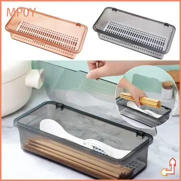 Kitchen Organizer Spoon and Fork Organizer Storage Holder Box Double Layer  3 Grids Chopsticks Utensils Holder Plastic Organizer Rack Storage Basket  Kitchen Drainer Rack Shelf Kitchen Accessories Grey 