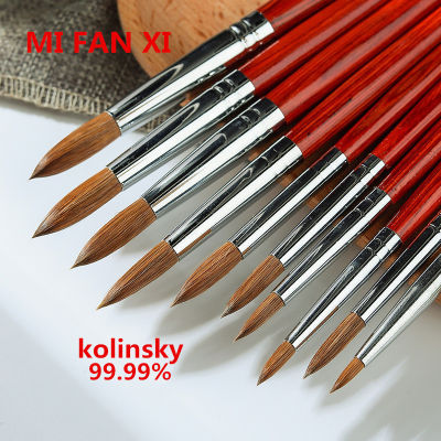 MIFANXI 99.99 Kolinsky ด้ามไม้เล็บประติมากรรมแกะสลักแปรงผงของเหลวดอกไม้วาดการออกแบบจิตรกรรมปากกา