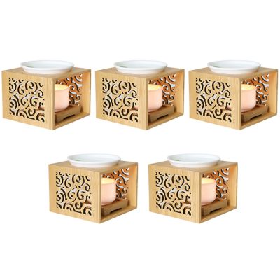 5X Wooden Bamboo Hollow Fragrance Lamp Oil Furnace Burner Candle Holder Elegant and Attractive Home Decoration