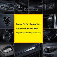 Toyota Vios Accessories Car Interior Trim Cover Inner Door Bowl Frame Steering Wheel Trim Auto Part ABS Material Bright black carbon fiber for 2014 2015 2016 2017 2018 Model