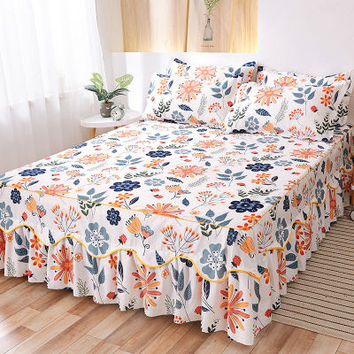 Fashion Floral Bedspread Brushed Sanding Bed Skirt King Queen Size Soft Comfortable Double Layer Bed Cover
