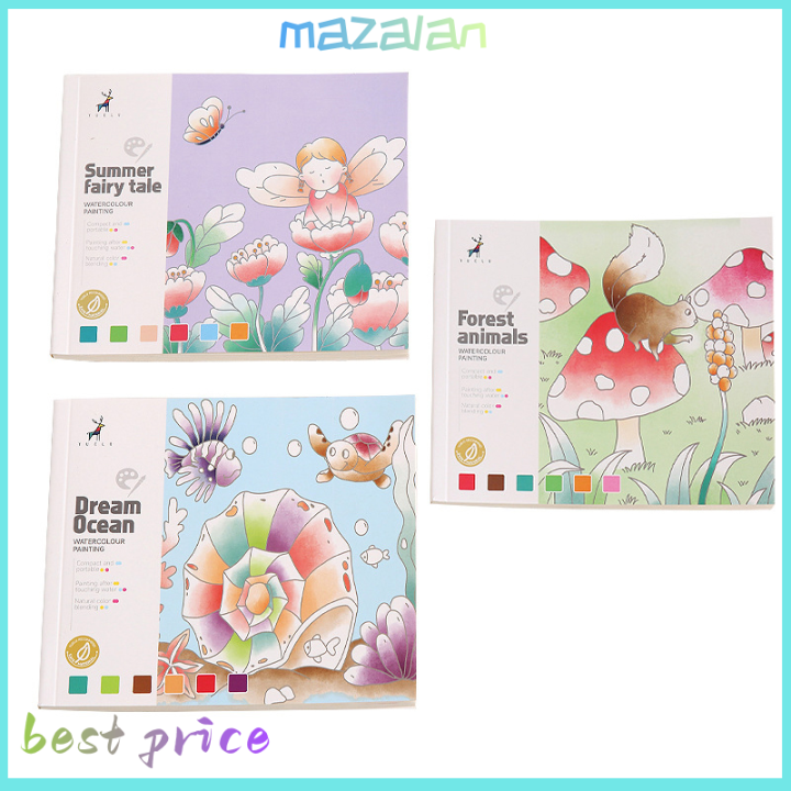 mazalan-ชุดสีน้ำแบบพกพาสำหรับเด็ก-สมุดภาพระบายสีระบายสีน้ำพร้อมแปรงระบายสีชุดสมุดภาพระบายสีหนังสือระบายสีกราฟิติศิลปะคั่นภาพวาด-diy-1ชุด