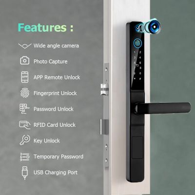 Tuya ช่องมองภาพกันน้ำ Wi-Fi กลางแจ้งอลูมิเนียมล็อคประตูบานเลื่อนสแกนลายนิ้วมือบัตร RFID ประตูล็อคอัจฉริยะไร้กุญแจ