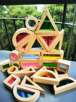 เด็ก Montessori ของเล่นไม้ Sensory Rainbow กระจกบล็อกยางไม้ซ้อนอะคริลิค Building Stacker การศึกษา Play