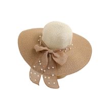 [hot]Sun Hat Summer Anti-UV Lady Wide Brim Hat Women Fashion Pearl Ribbon Floppy Straw Hats 2023 New Female Travel Vacation Beach Hat