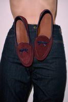 Belgian Loafers (Burgundy-Navy Trim) - รองเท้าหนังกลับสีแดงเบอกันดี้