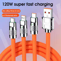 PangYa สายสายยูเอสบีแบบซิลิโคนของเหลว3 In 1ของแท้6A สายชาร์จโลหะ USB สายข้อมูล A ถึง C ไมโคร USB โลหะผสมสังกะสี120W สายชาร์จเข้ากันได้กับ IP-Hone O-PPO Xi-Aom-I Re-Alme โทรศัพท์แอนดรอยด์