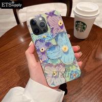 เคสโทรศัพท์ Iphone 15 Pro ป้องกันการกระแทกแสงสีฟ้าอ่อนภาพสีน้ำมันดอกไม้ซิลิโคนปกหลัง Iphone 15Pro Max 15Plus