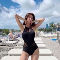 Korea Sexy Lace One Piece Swimsuit Women Solid Swimwear High Neck Monokini Halter Swim Suit Pad Hollow Out Bathing Suit