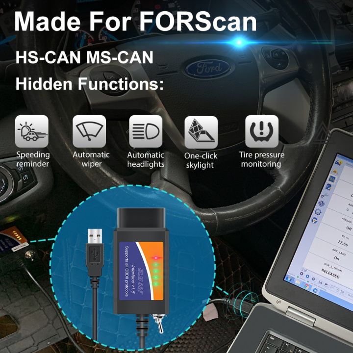 ELM327 USB V1.5 with HS MS CAN Switch FORSCAN OBD2 Scanner USB Adapter for  Ford Coding ELMconfig, FoCCCus OBDII Code Reader