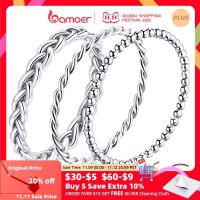 BAMOER 925 Sterling Silver Braided Texture Twisted Eternity Band Stackable Rings Fine Jewelry