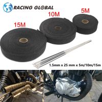 ALCON-5M/10M/15M Motorcycle Exhaust Thermal Tape Header Heat Wrap Manifold Insulation Roll Resistant with Stainless Ties gloves Adhesives Tape