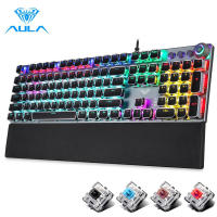 AULA 104 Keys Mechanical Gaming Keyboard Magnetic Wrist Rest Blue Switch Wired Mixed Backlit Gamer Keyborad for Game Laptop PC