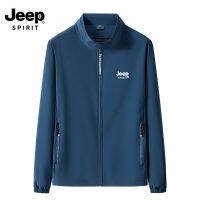 JEEP SPIRIT เสื้อผ้าคอปกตั้งผ้าไหมน้ำแข็งของผู้ชายใหม่ไอซ์รู้สึกระบายอากาศได้แบบหลวมแห้งเร็วป้องกันรังสียูวีเสื้อโค๊ตแนวสปอร์ตลำ