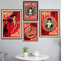 สร้างแรงบันดาลใจ Make Art Not War โปสเตอร์,Retro Vintage Wall Art ภาพวาด,เหมาะสำหรับห้องนั่งเล่นตกแต่งบ้าน