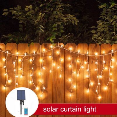 Remote Control Solar Powered LED Curtain Lights Christmas Decoration LED String Light Waterproof Fence Balcony Fairy Lights