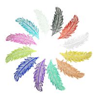 【CC】✺  10pcs 19x47mm Filigree Feather Charms Hollow S.Steel Colorful Pendant Making Accessories B4943