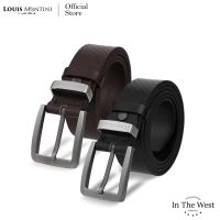 Louis Montini เข็มขัดหนังวัวแท้ พิมพ์ลายขวาง (In the West) เข็มขัดผู้ชาย หนังแท้ Men Belt MGN177