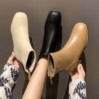 ☃№✗ xing lu nan free shipping?Large Size Womens Shoes 35-43 Martin Short Boots Female British Style 4cm Thick Heel Square Toe High Thin