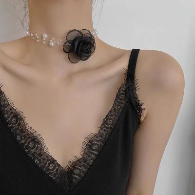 2023 Necklace Pearl Necklace Romantic Necklace Black And White Necklace Summer Flower Necklace Camellia Necklace Lady Necklace Photography Prop Necklace 2023 Necklace Necklace With Pearls Pearl Necklace For Women
