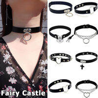 【Fairy Castle】 Punk Rock หนัง PU แบบโกธิคหัวใจรอบคอหมุดย้ำติดปุ่ม Choker สร้อยคอเครื่องประดับของขวัญวันเกิดปาร์ตี้