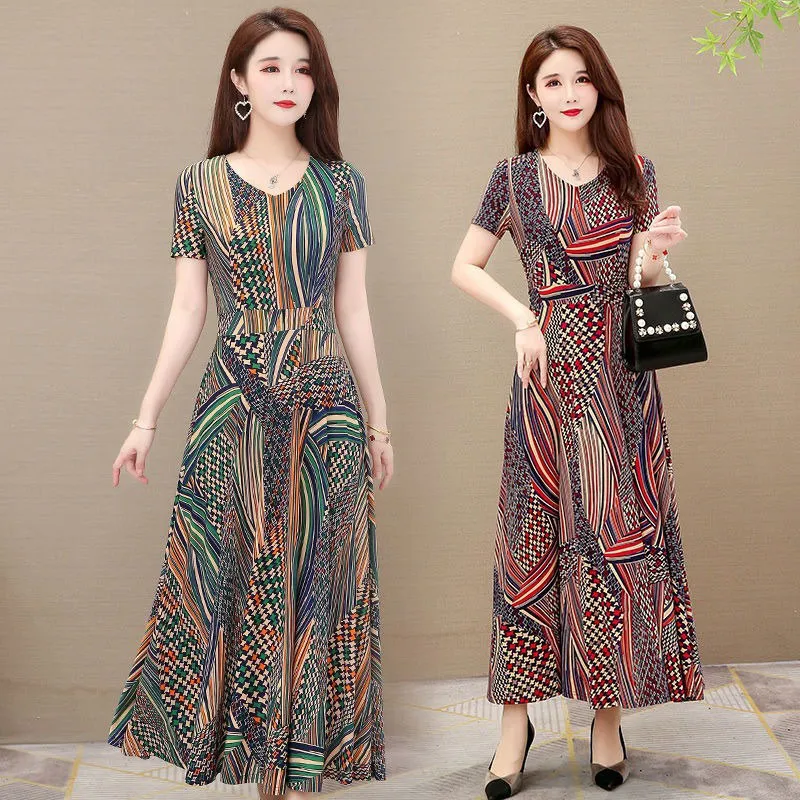 XIANG NIAN NI ĐẦM Cho Phụ Nữ Trung Niên Và Người Già Đầm Cổ Chữ V Tay Ngắn  In Retro  Lazadavn