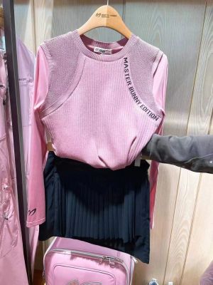 [COD] South Koreas single golf ladies spring and autumn knitted stitching long-sleeved bottoming Korean version of slim T-shirt