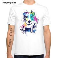 Summer Fashion MenS Short Sleeve Watercolor Jack Russell Terrier Print T-Shirt Puppy Cool Dog Casual Tops Hipster Man Tshirt