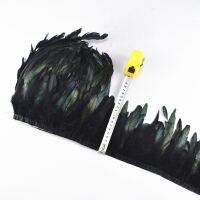 1 Yards Long High Quality Black Rooster Trims Feather Fringe Dyed with Satin Ribbon Tape for Skirt Feathers for Crafts Party