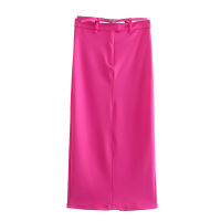 TAOP&amp;ZA 2022 European and American summer new fashion belt high waist back split rose pink skirt women