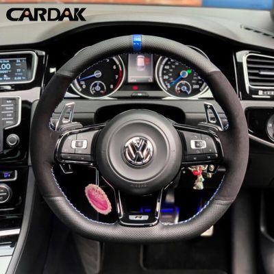 CARDAK ฝาครอบพวงมาลัย Car หนังหนังนิ่มสีดำสำหรับ Volkswagen Golf 7 MK7 GTI R VW สวิตช์ไฟสำหรับแคดดี้โปโลไซรอคโค่2015 2016