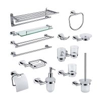 【jw】♗₪  Latão polido Acessórios De Banheiro Conjunto Barra Toalha Porta-copos Suporte Papel Rolo Saboneteira Cremalheira Vidro Anel Robe Hook Cromo